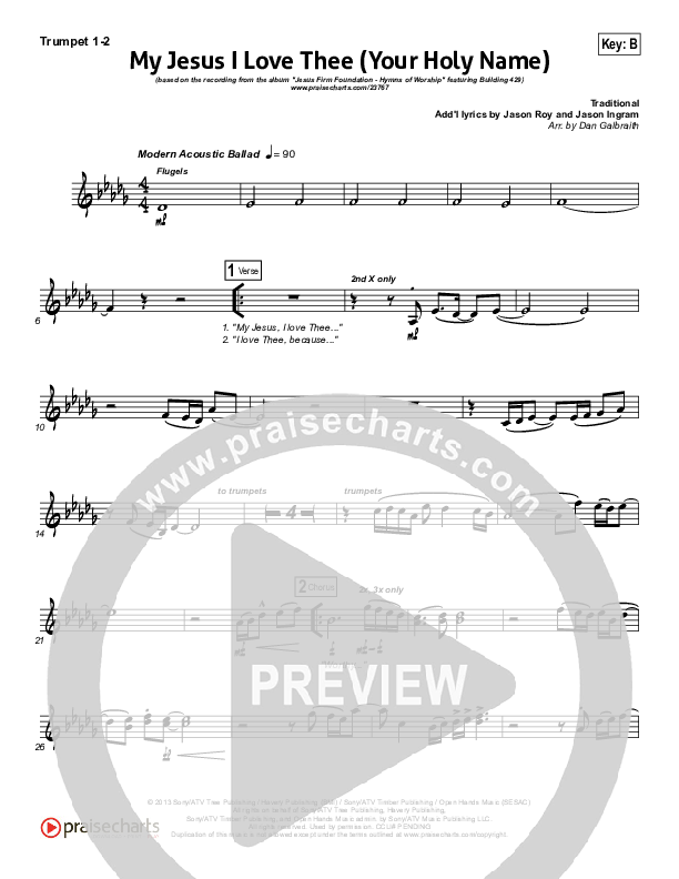 My Jesus I Love Thee (Your Holy Name) Trumpet 1,2 (Building 429)