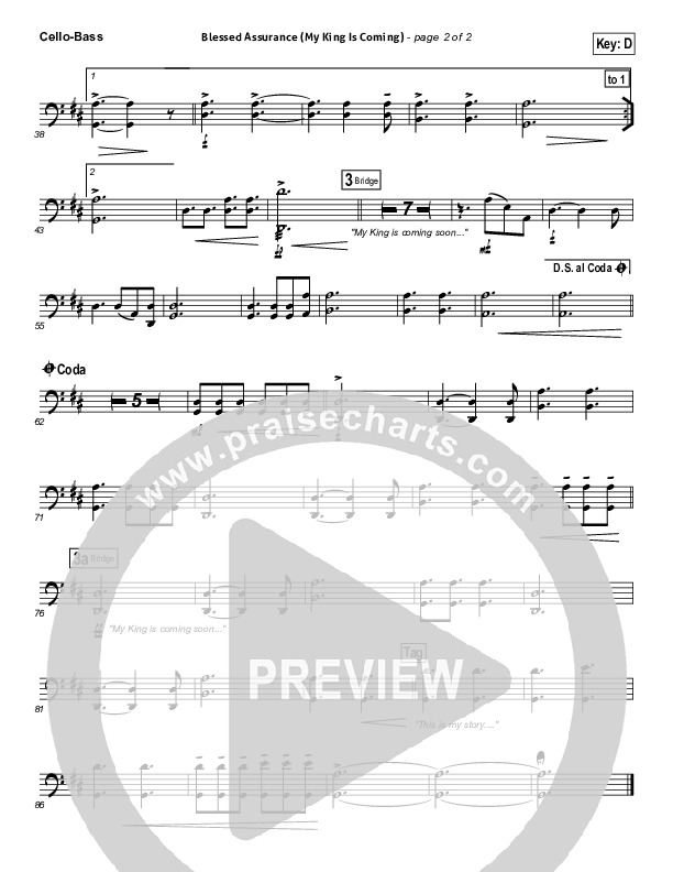 Blessed Assurance (My King Is Coming) Cello/Bass (Matthew West)