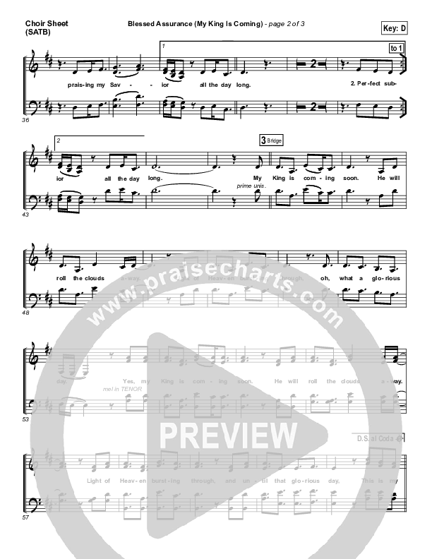 Blessed Assurance (My King Is Coming) Choir Sheet (SATB) (Matthew West)