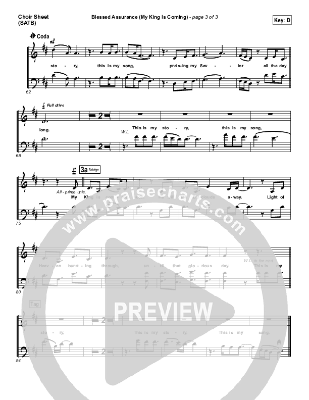 Blessed Assurance (My King Is Coming) Choir Vocals (SATB) (Matthew West)