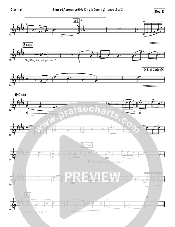 Blessed Assurance (My King Is Coming) Clarinet (Matthew West)