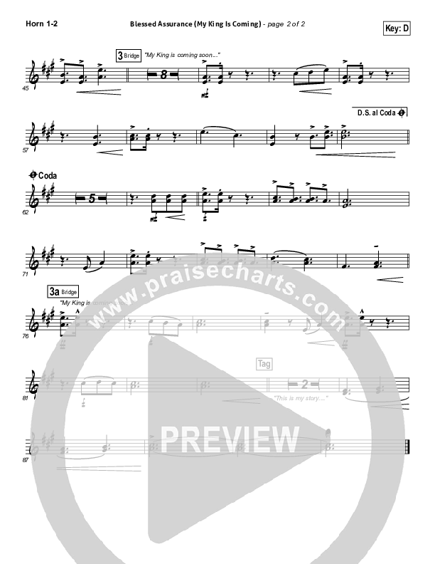 Blessed Assurance (My King Is Coming) French Horn 1/2 (Matthew West)