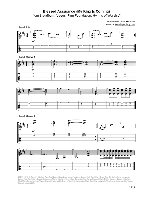 Blessed Assurance (My King Is Coming) Guitar Tab (Matthew West)