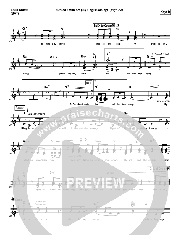 Blessed Assurance (My King Is Coming) Lead Sheet (SAT) (Matthew West)