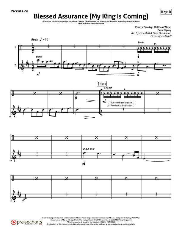 Blessed Assurance (My King Is Coming) Percussion (Matthew West)