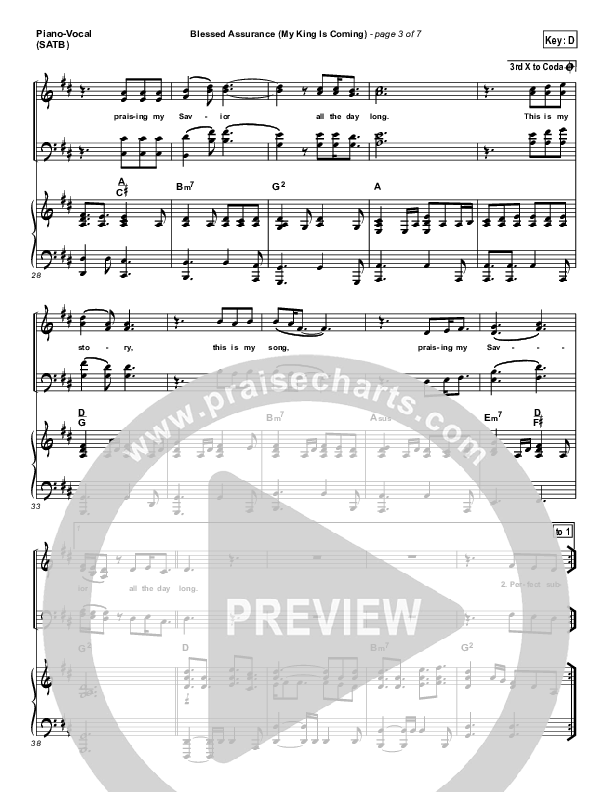 Blessed Assurance (My King Is Coming) Piano/Vocal (SATB) (Matthew West)