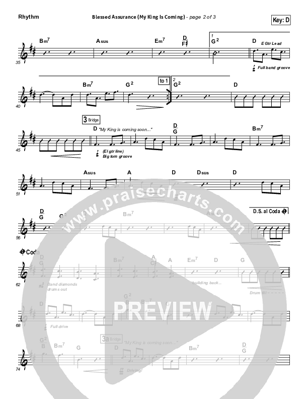 Blessed Assurance (My King Is Coming) Rhythm Chart (Matthew West)