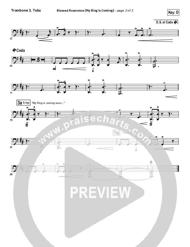 Blessed Assurance (My King Is Coming) Trombone 3/Tuba (Matthew West)