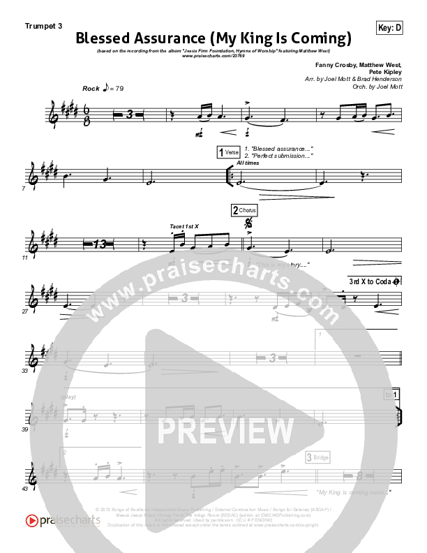 Blessed Assurance (My King Is Coming) Trumpet 3 (Matthew West)