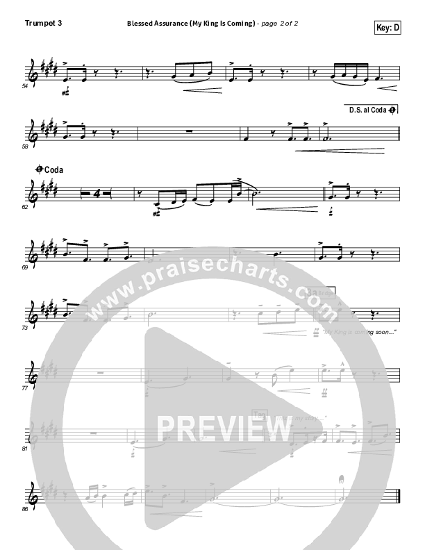 Blessed Assurance (My King Is Coming) Trumpet 3 (Matthew West)