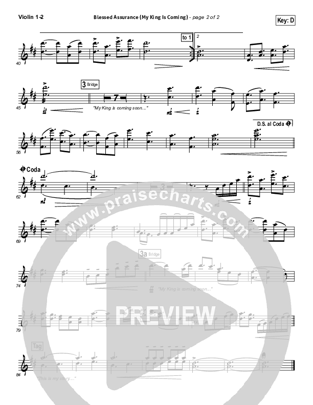 Blessed Assurance (My King Is Coming) Violin 1/2 (Matthew West)