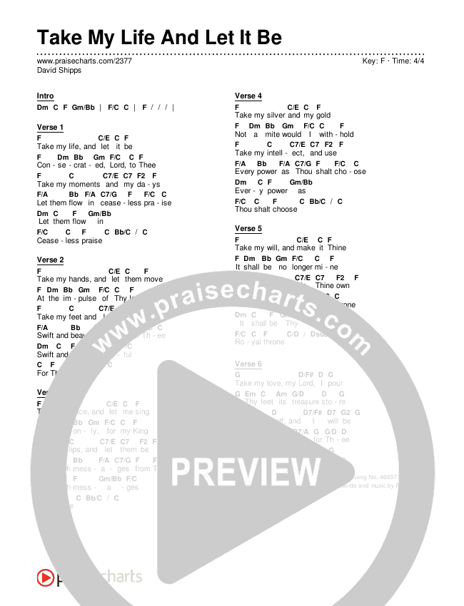 Take My Life And Let It Be Chords & Lyrics (PraiseCharts / Traditional Hymn)