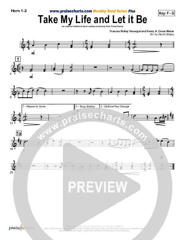 Take My Life And Let It Be French Horn 1/2 (PraiseCharts / Traditional Hymn)