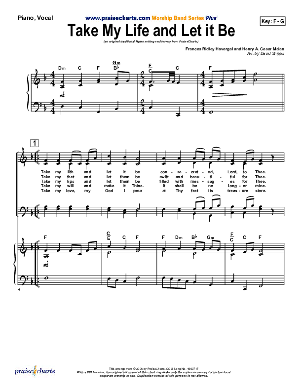 Take My Life And Let It Be Piano/Vocal (SATB) (PraiseCharts / Traditional Hymn)