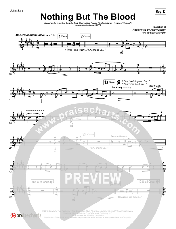 Nothing But The Blood Alto Sax (Andy Cherry)