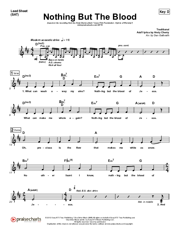 Nothing But The Blood Lead Sheet (SAT) (Andy Cherry)