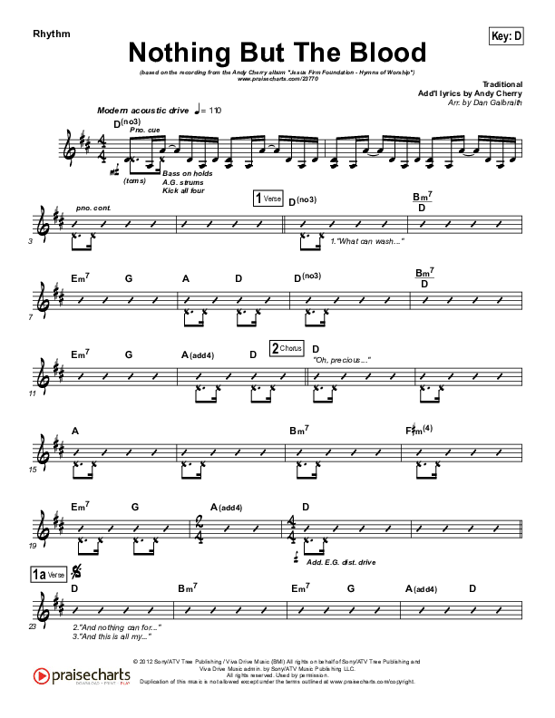 Nothing But The Blood Rhythm Chart (Andy Cherry)