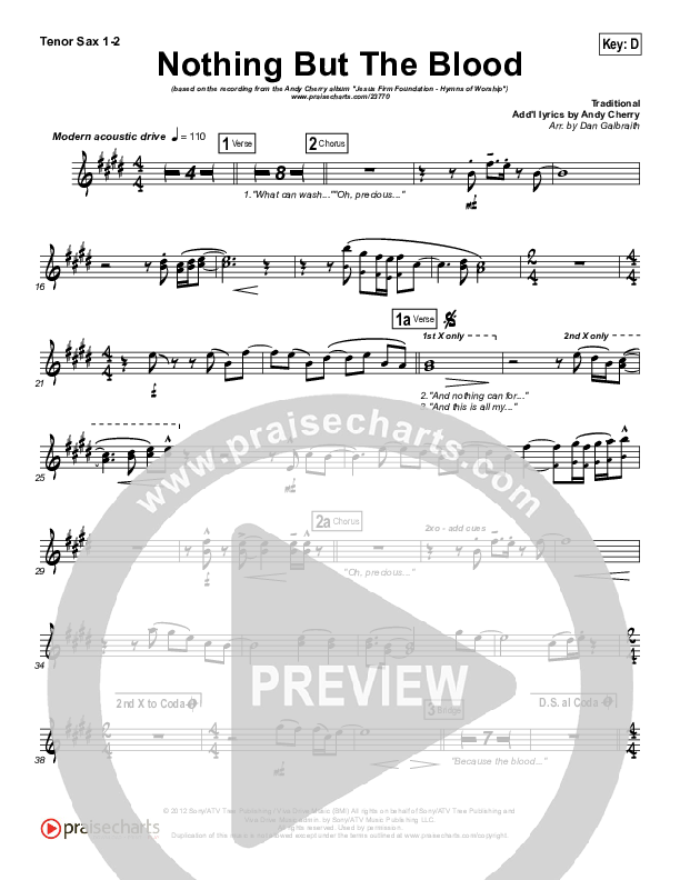 Nothing But The Blood Tenor Sax 1/2 (Andy Cherry)