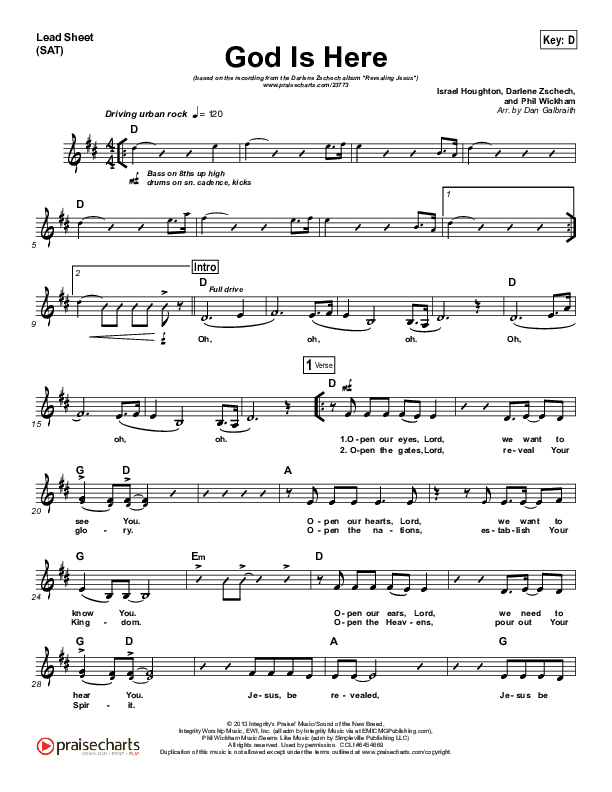 God Is Here Lead Sheet (SAT) (Darlene Zschech)