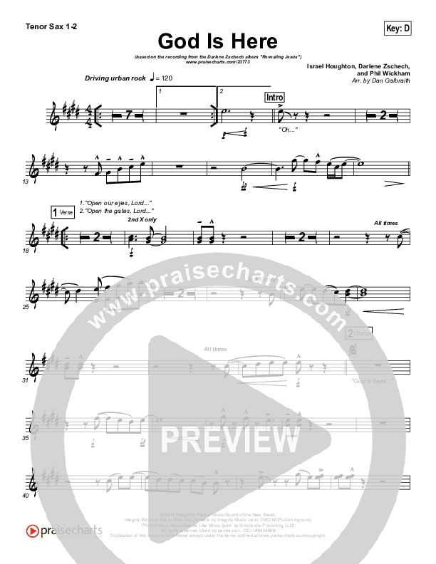 God Is Here Tenor Sax 1/2 (Darlene Zschech)