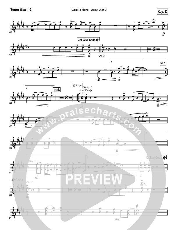 God Is Here Tenor Sax 1/2 (Darlene Zschech)