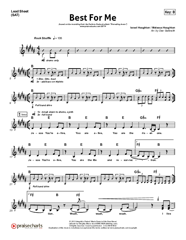 Best For Me Lead Sheet (SAT) (Darlene Zschech)