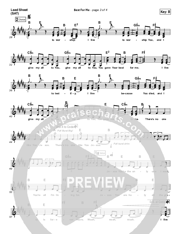 Best For Me Lead Sheet (SAT) (Darlene Zschech)