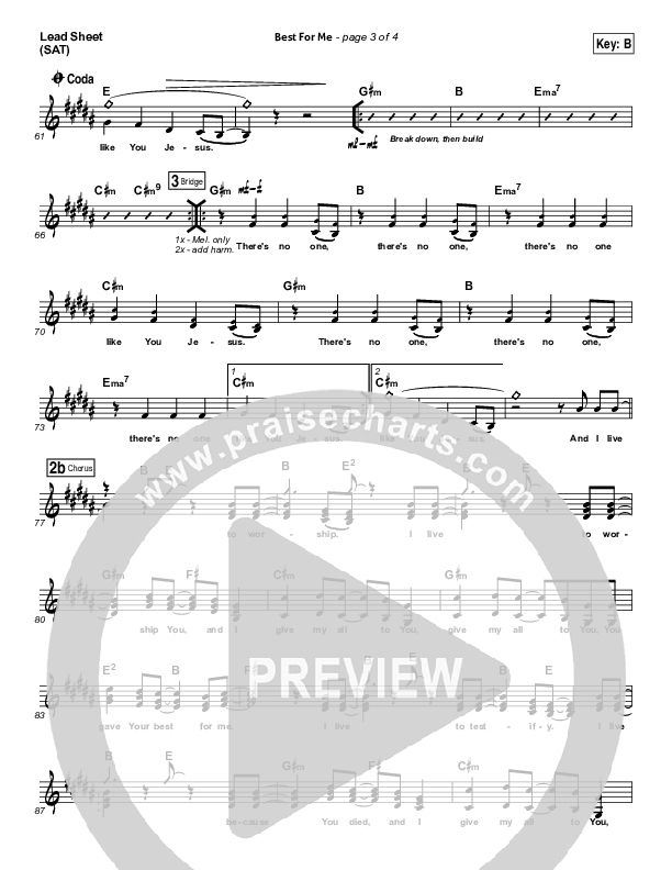 Best For Me Lead Sheet (SAT) (Darlene Zschech)