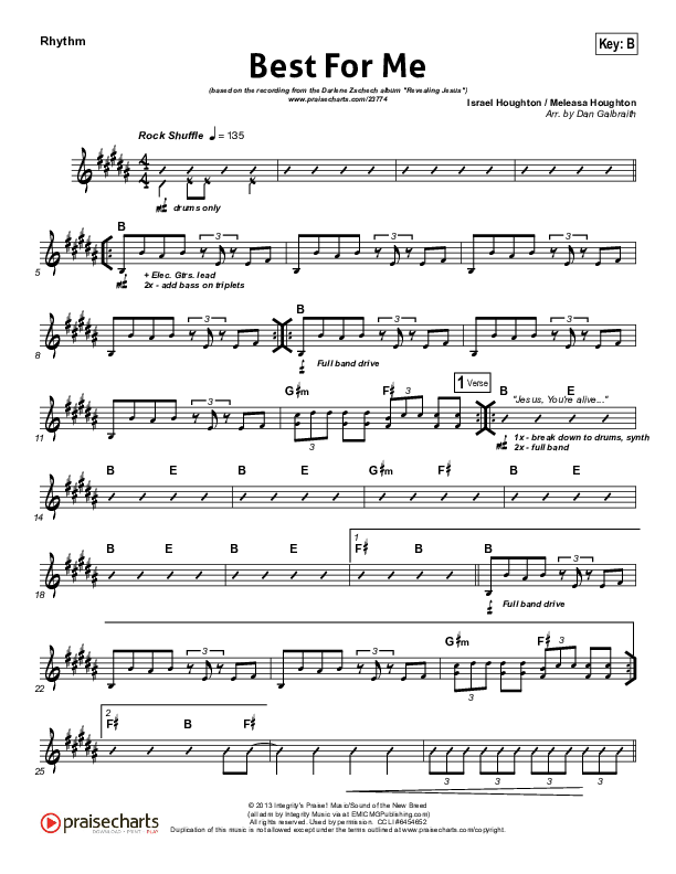 Best For Me Rhythm Chart (Darlene Zschech)