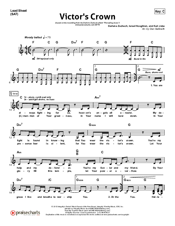 Victor's Crown Lead Sheet (SAT) (Darlene Zschech)