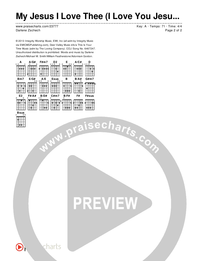 My Jesus I Love Thee (I Love You Jesus) Chords & Lyrics (Darlene Zschech)
