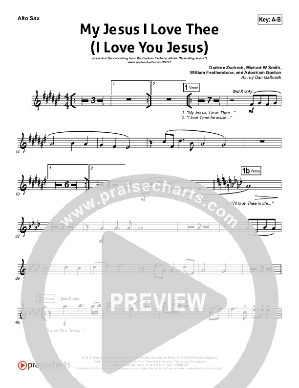 My Jesus I Love Thee (I Love You Jesus) Alto Sax (Darlene Zschech)