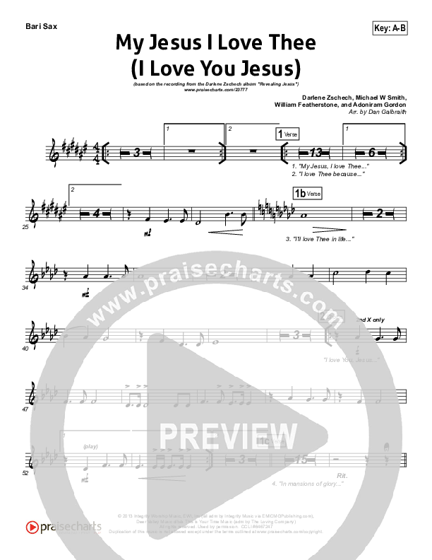 My Jesus I Love Thee (I Love You Jesus) Bari Sax (Darlene Zschech)