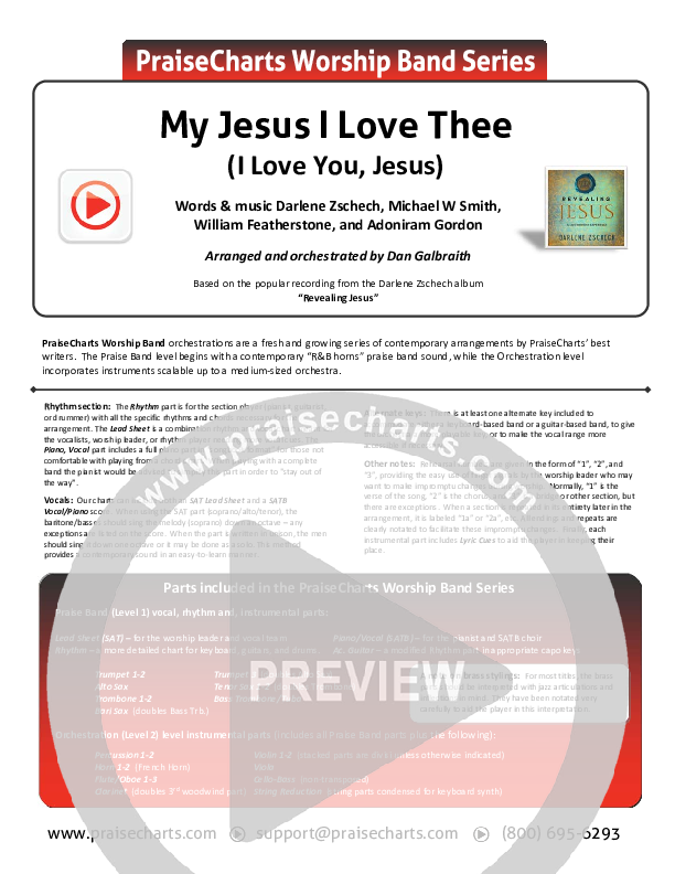 My Jesus I Love Thee (I Love You Jesus) Cover Sheet (Darlene Zschech)
