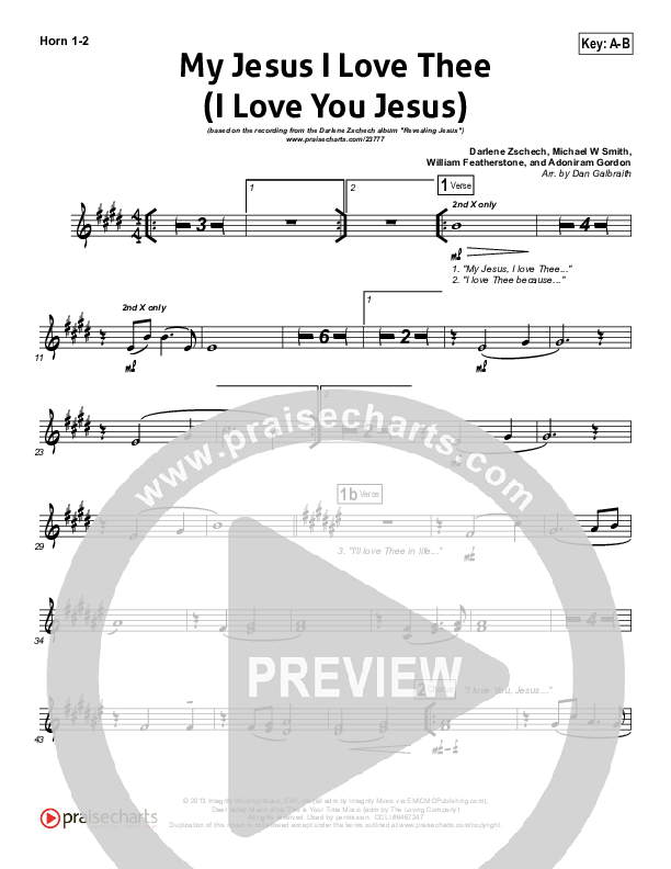 My Jesus I Love Thee (I Love You Jesus) French Horn 1/2 (Darlene Zschech)