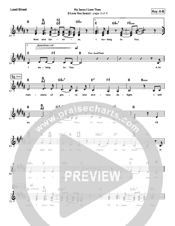 My Jesus I Love Thee (I Love You Jesus) Lead Sheet (Darlene Zschech)