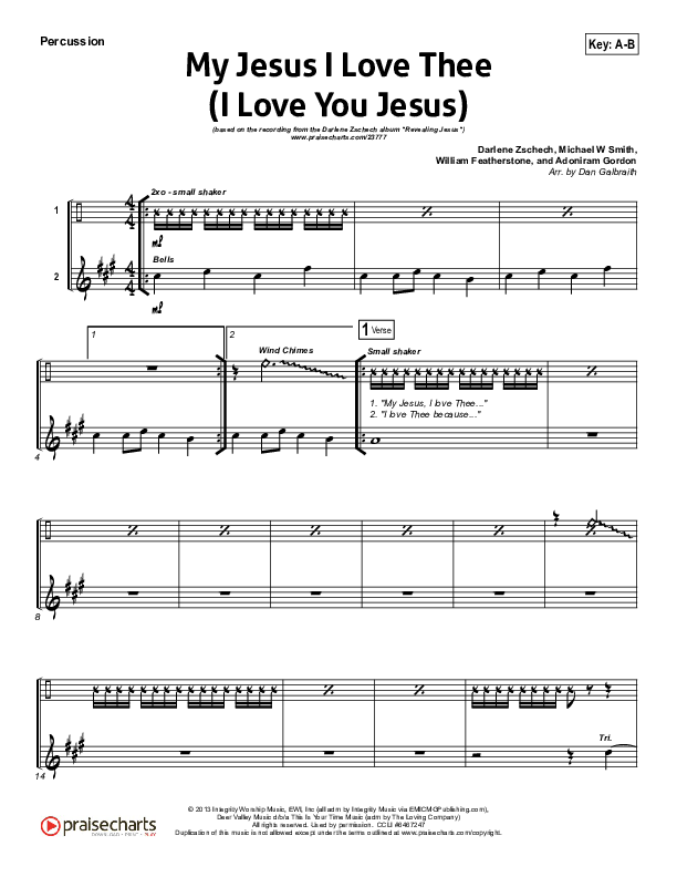 My Jesus I Love Thee (I Love You Jesus) Percussion (Darlene Zschech)