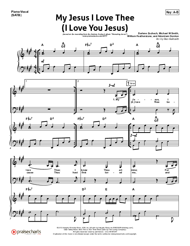 My Jesus I Love Thee (I Love You Jesus) Piano/Vocal (SATB) (Darlene Zschech)