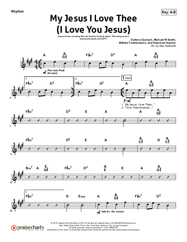 My Jesus I Love Thee (I Love You Jesus) Rhythm Chart (Darlene Zschech)