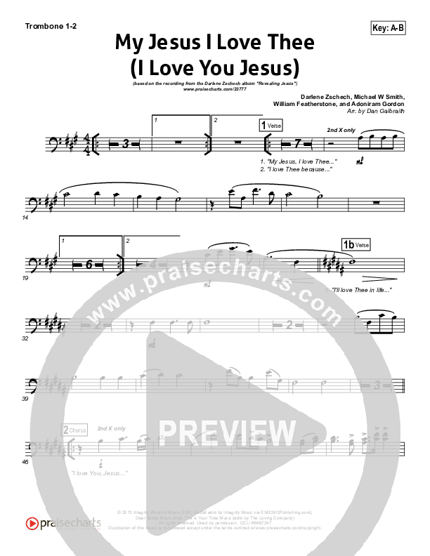 My Jesus I Love Thee (I Love You Jesus) Trombone 1/2 (Darlene Zschech)