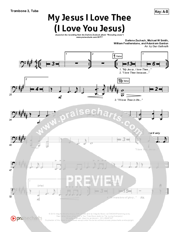 My Jesus I Love Thee (I Love You Jesus) Trombone 3/Tuba (Darlene Zschech)