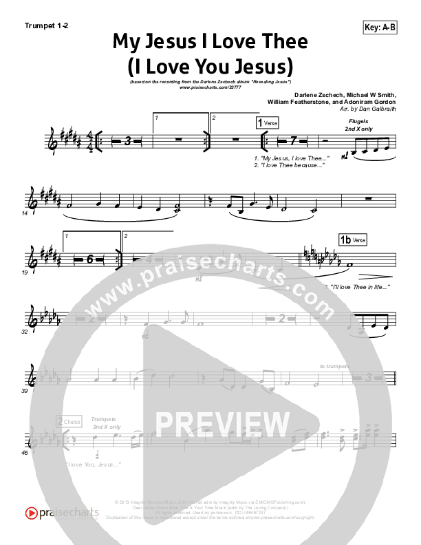 My Jesus I Love Thee (I Love You Jesus) Trumpet 1,2 (Darlene Zschech)