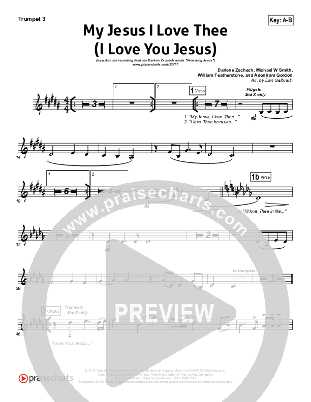 My Jesus I Love Thee (I Love You Jesus) Trumpet 3 (Darlene Zschech)