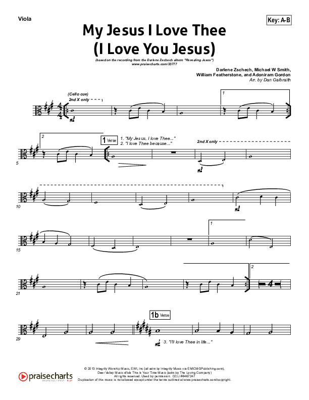 My Jesus I Love Thee (I Love You Jesus) Viola (Darlene Zschech)
