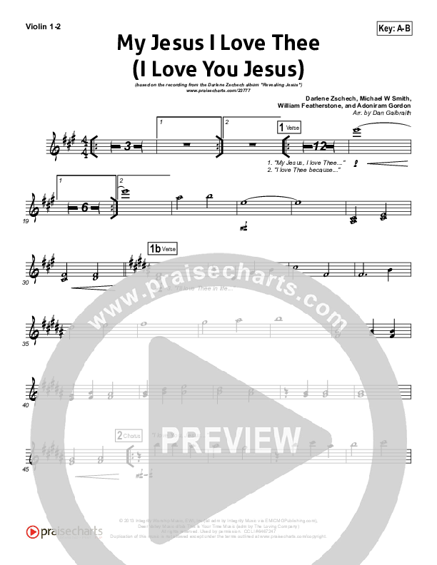 My Jesus I Love Thee (I Love You Jesus) Violin 1/2 (Darlene Zschech)