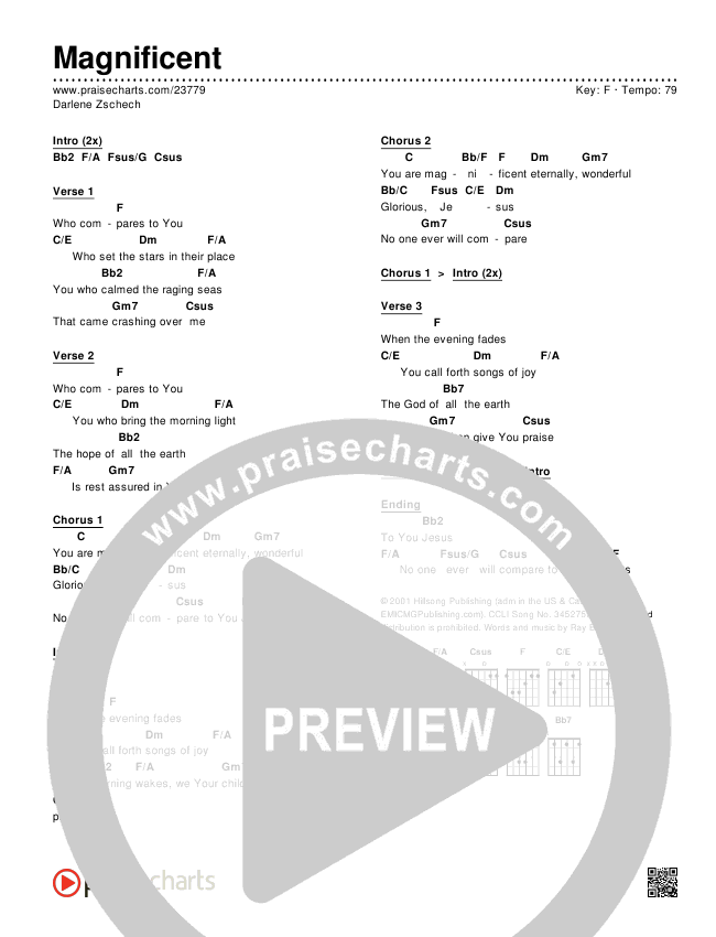Magnificent Chords & Lyrics (Darlene Zschech)
