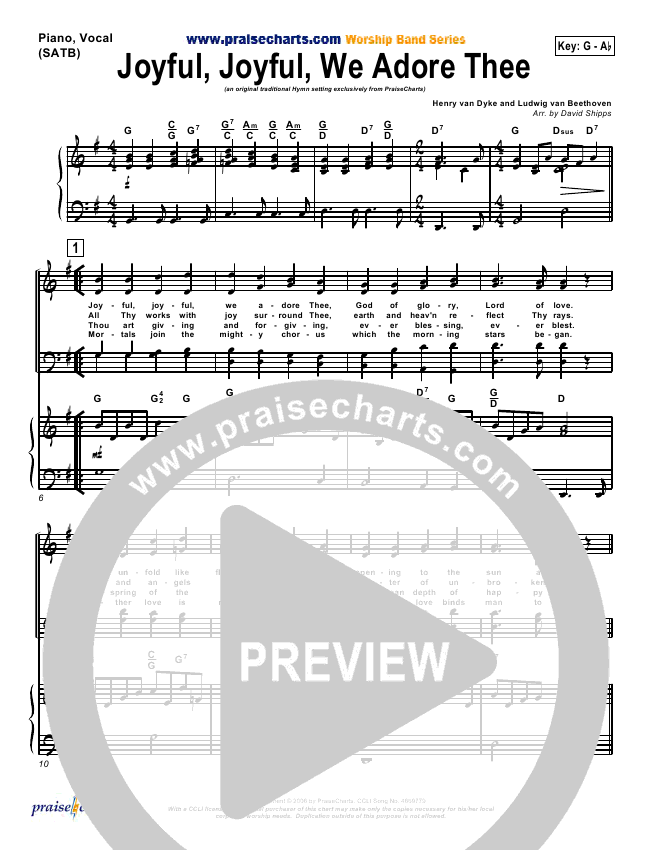 Joyful Joyful We Adore Thee Sheet Music PDF (PraiseCharts / Traditional ...