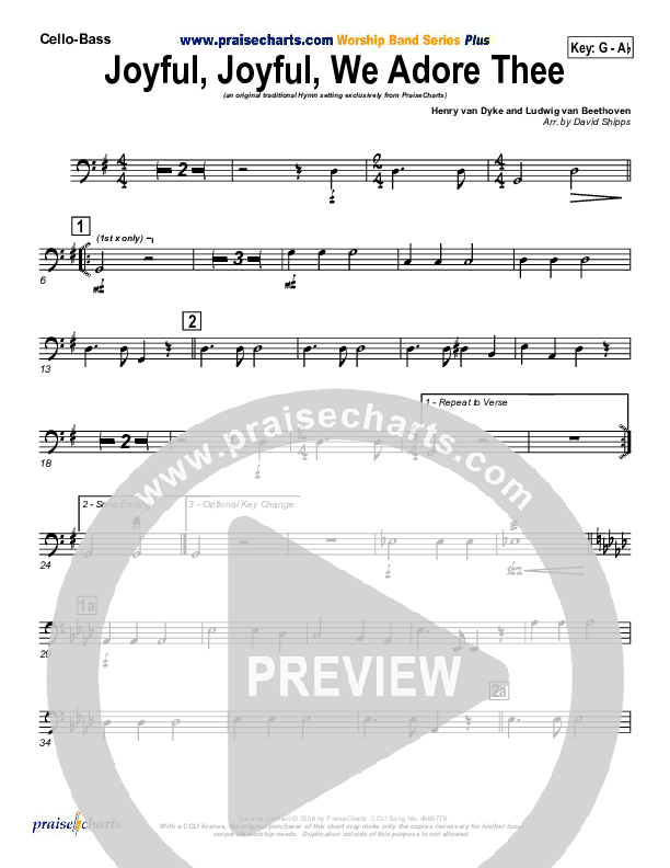 Joyful Joyful We Adore Thee Cello/Bass (PraiseCharts / Traditional Hymn)