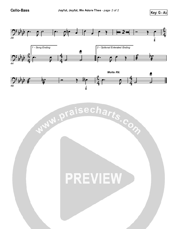 Joyful Joyful We Adore Thee Cello/Bass (PraiseCharts / Traditional Hymn)