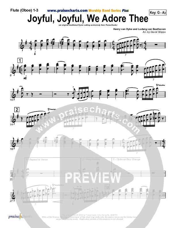 Joyful Joyful We Adore Thee Flute/Oboe 1/2/3 (PraiseCharts / Traditional Hymn)